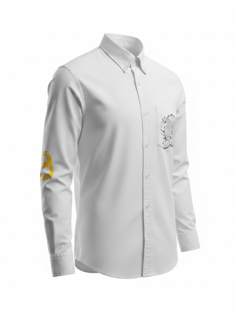 American Eagle Outfitters White Button-Down Shirt with Yellow Sleeve Accent
